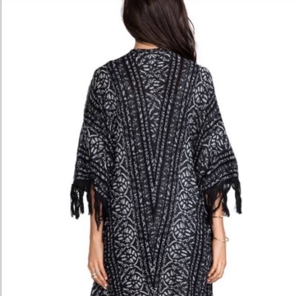 Free People Black Silver Boho Fringe Open Front Cardigan Kimono XS/S Oversized - Picture 3 of 13